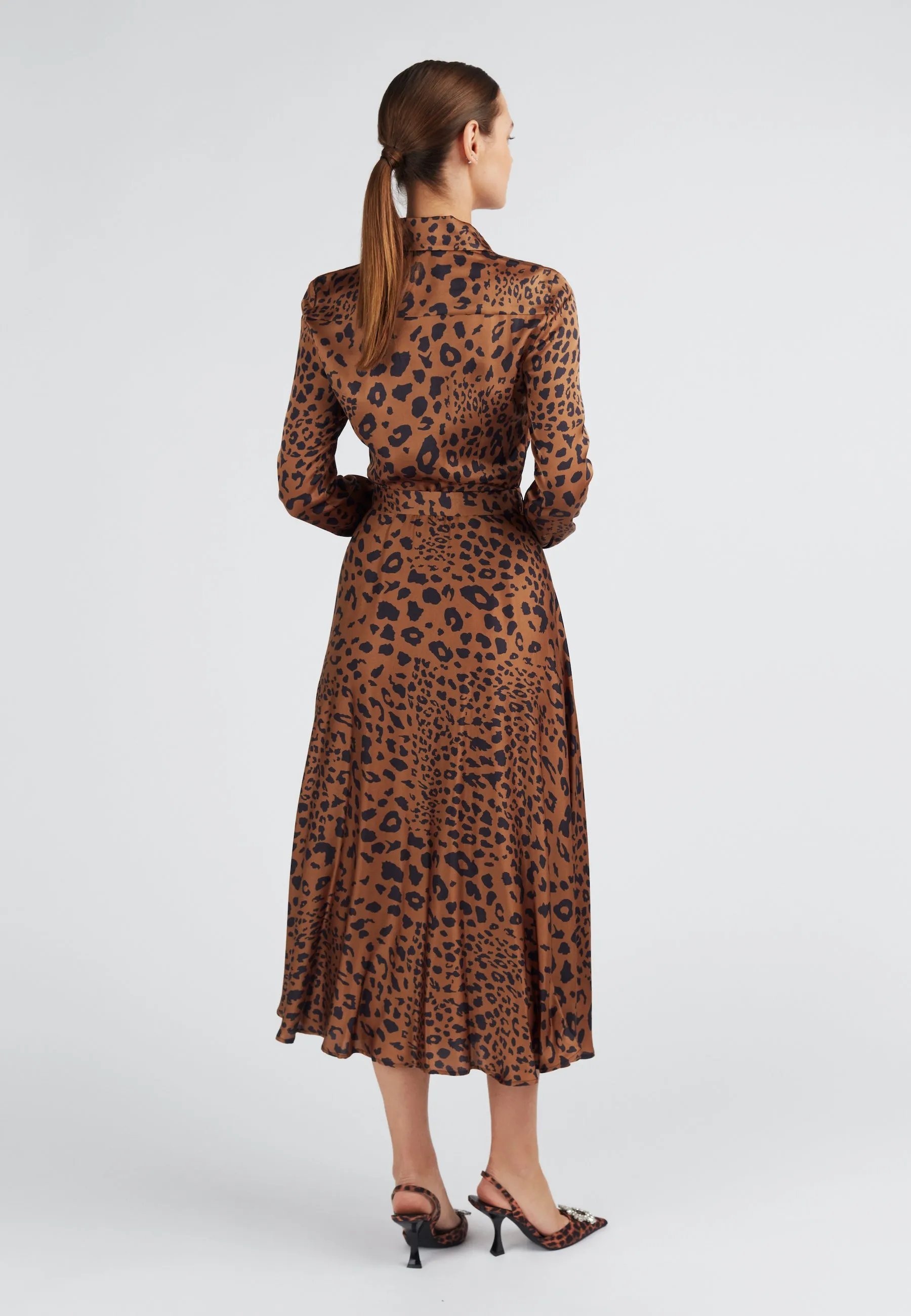 BRENDA brown black leopard shirt dress