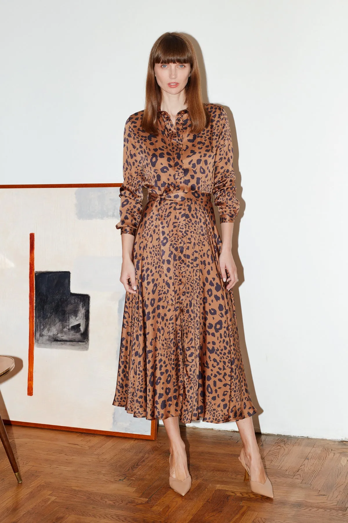 BRENDA brown black leopard shirt dress