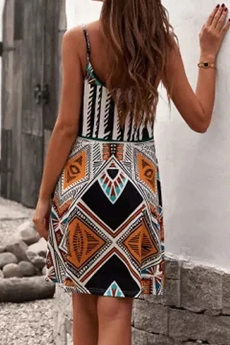 British Style Print Split Joint Spaghetti Strap Princess Dresses