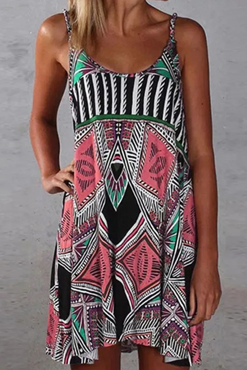 British Style Print Split Joint Spaghetti Strap Princess Dresses