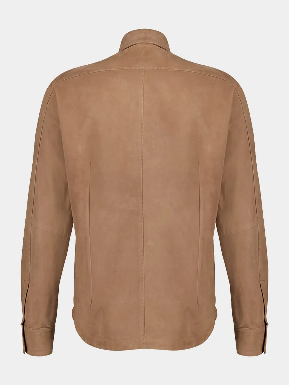 Brown Leather Button-Up Overshirt Jacket