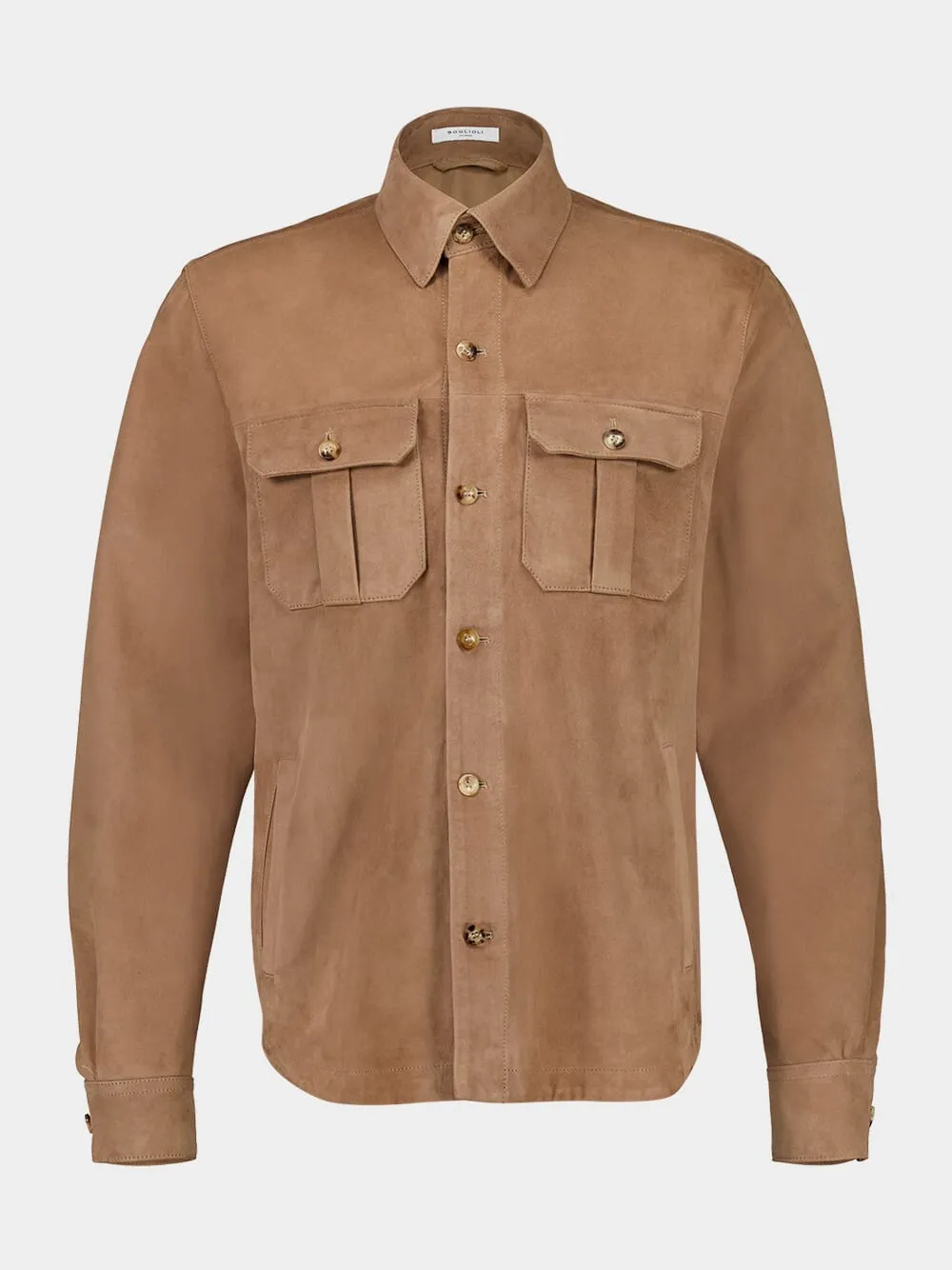 Brown Leather Button-Up Overshirt Jacket