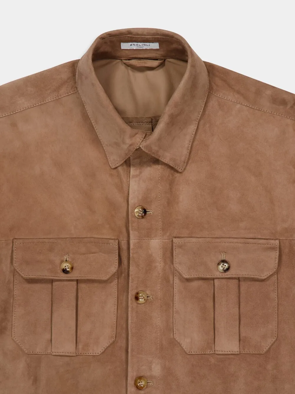 Brown Leather Button-Up Overshirt Jacket