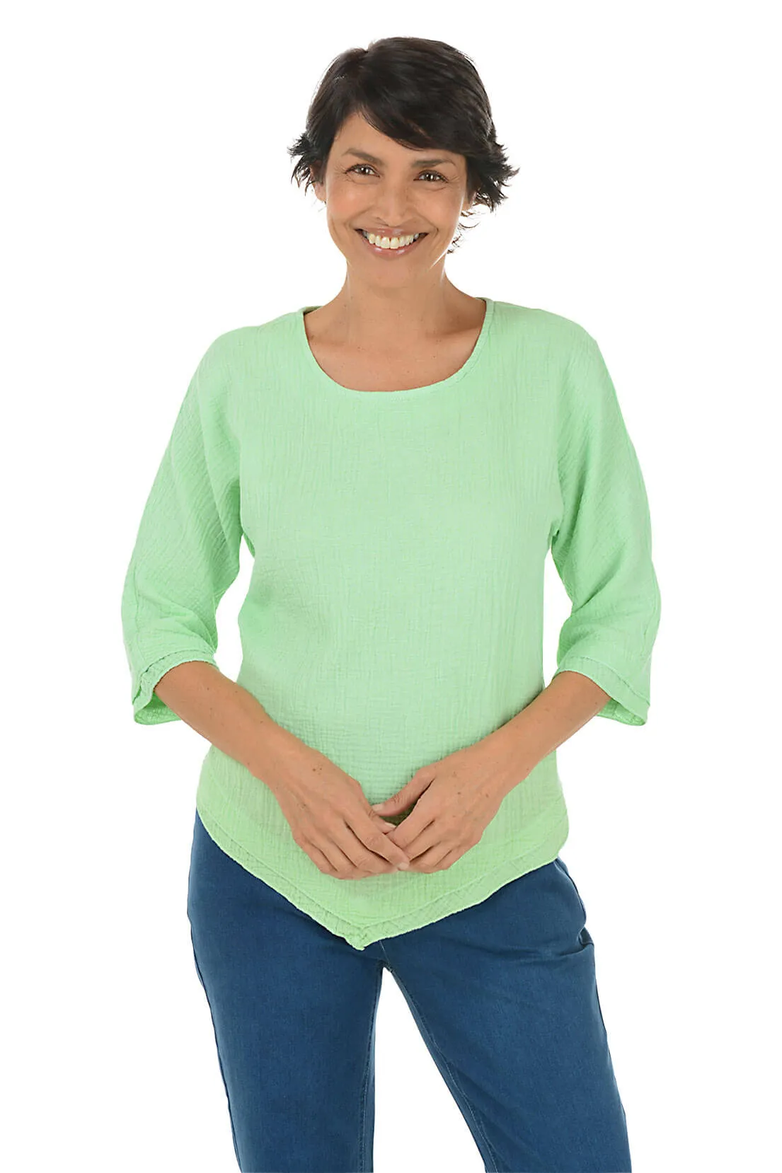 Bubble Gauze Handkerchief Hem Blouse