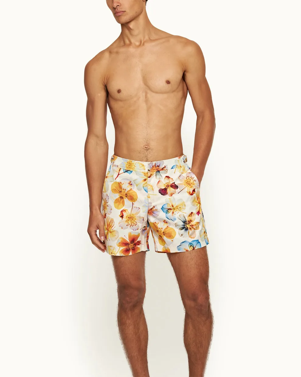 BULLDOG OSHIBANA FLORAL PRINT SWIM SHORT - WHITE SAND