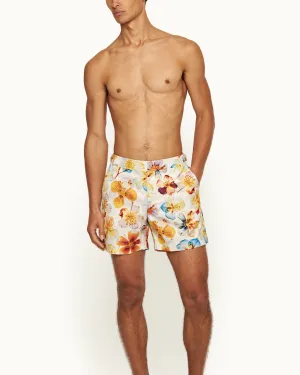 BULLDOG OSHIBANA FLORAL PRINT SWIM SHORT - WHITE SAND
