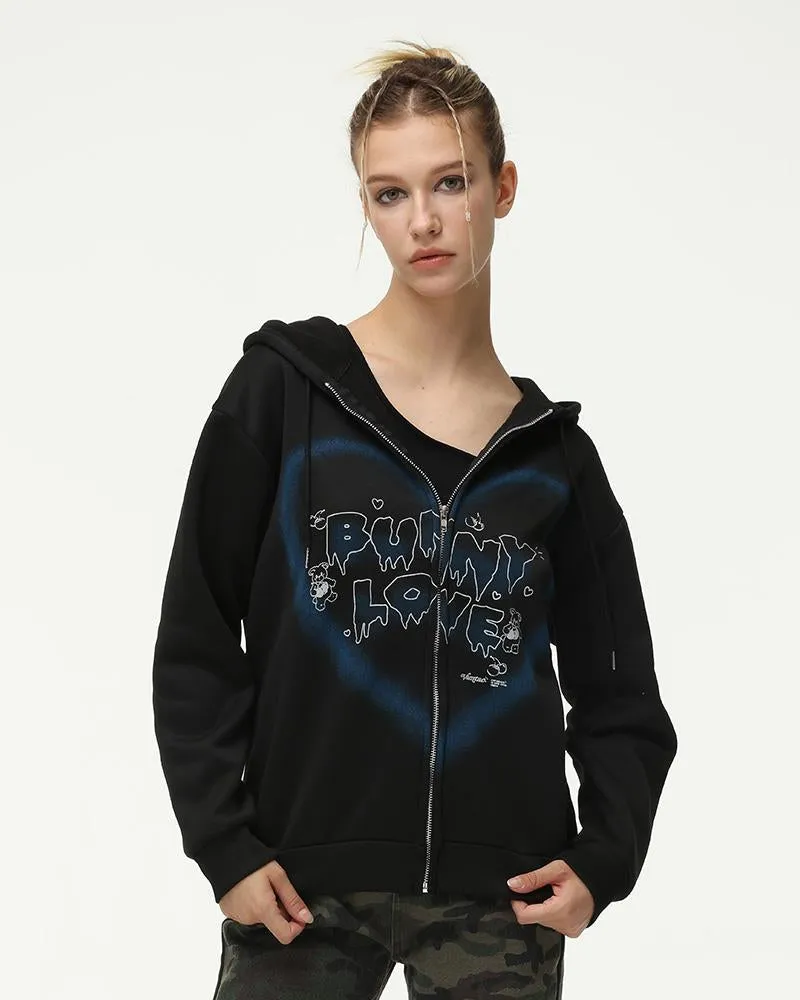 Bunny Love Graphic Zip Hoodie