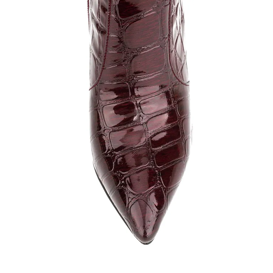 Burgundy Pointy Toe Stiletto Heel Knee High Boots