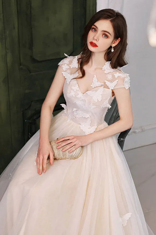 Butterfly Princess A-line White Tulle Long Formal Dress