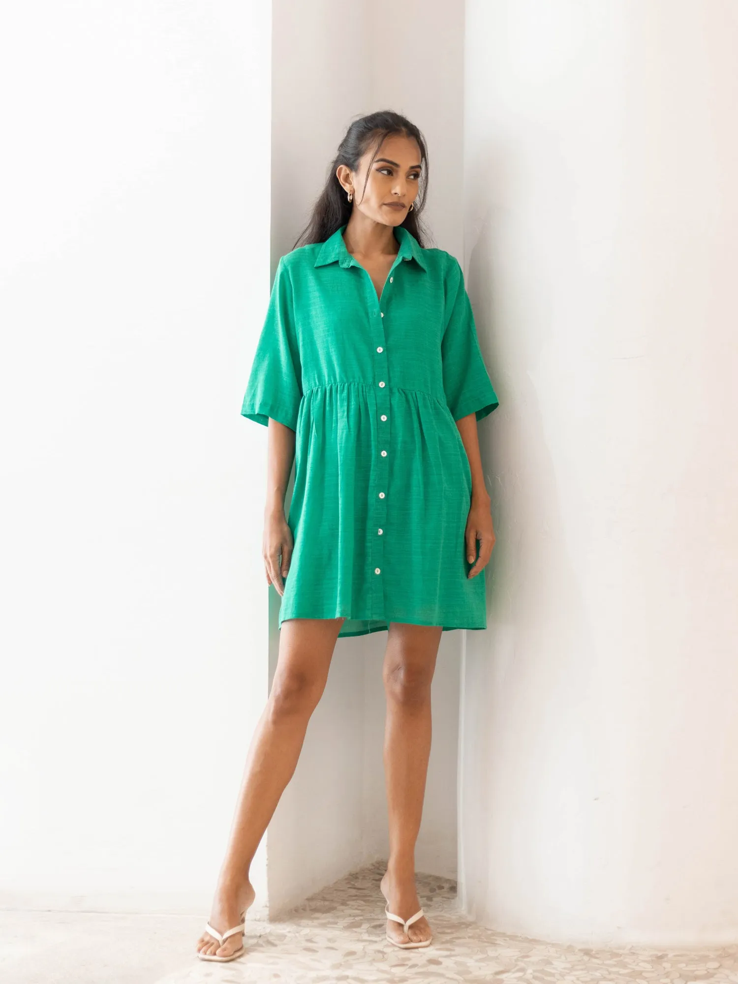 Button Down Loose Fit Mini Dress