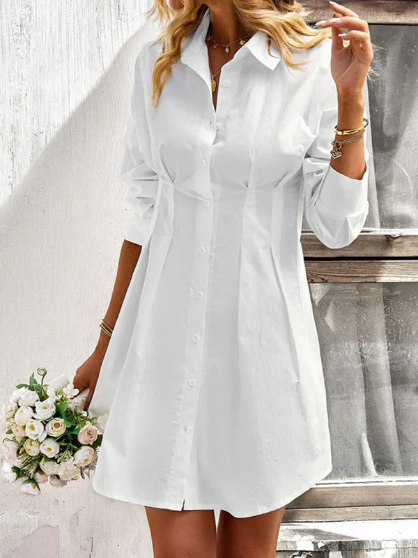 Button-Down Shirt Dress with Collared Neckline and Tailored Fit