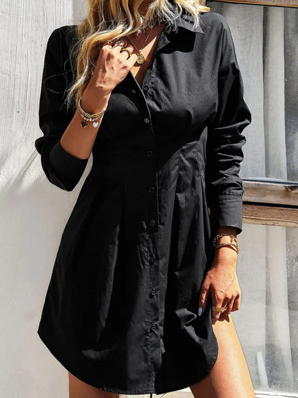 Button-Down Shirt Dress with Collared Neckline and Tailored Fit