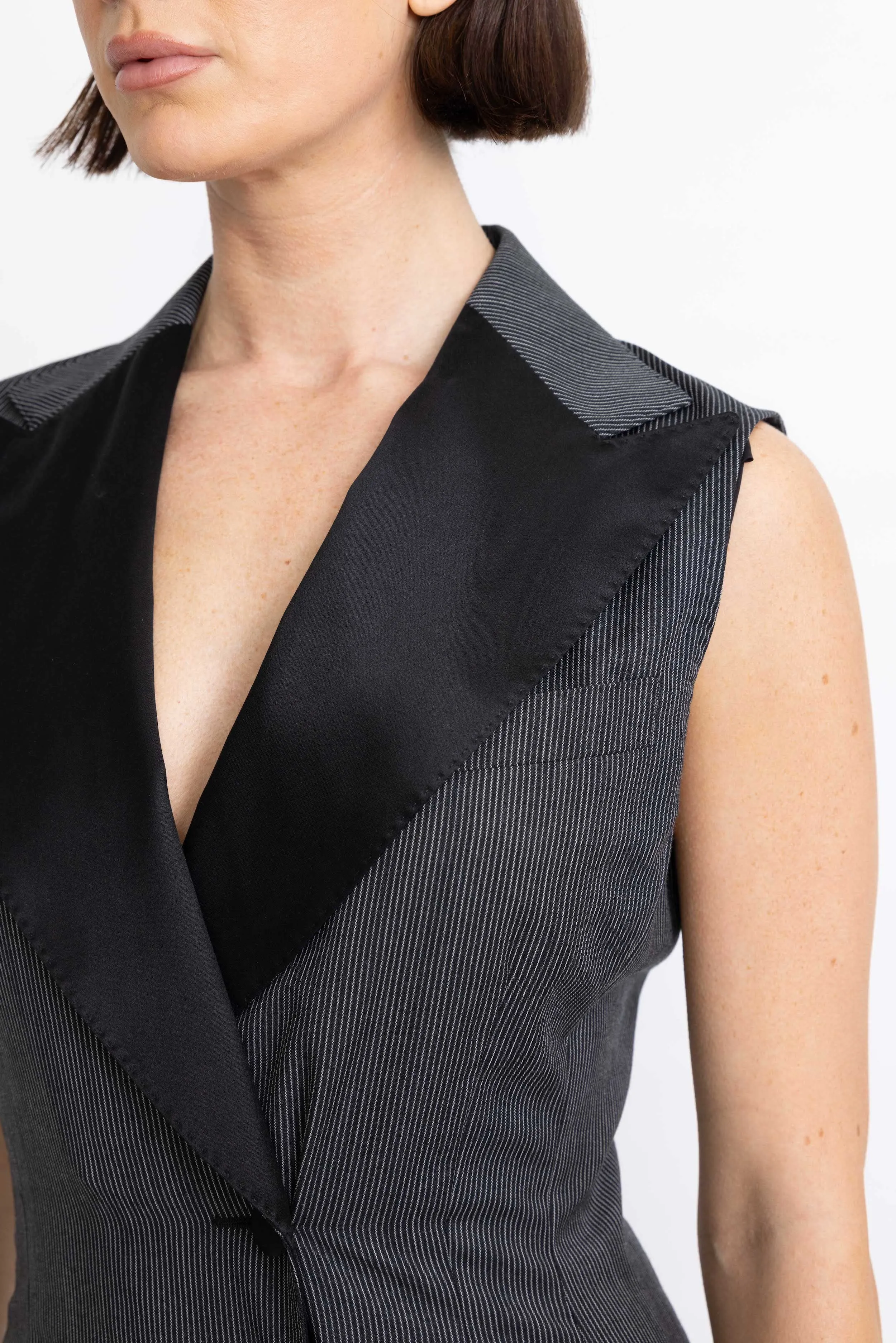 Caldas Limited Edition Dress - Tailored maxi dress in black pinstripe