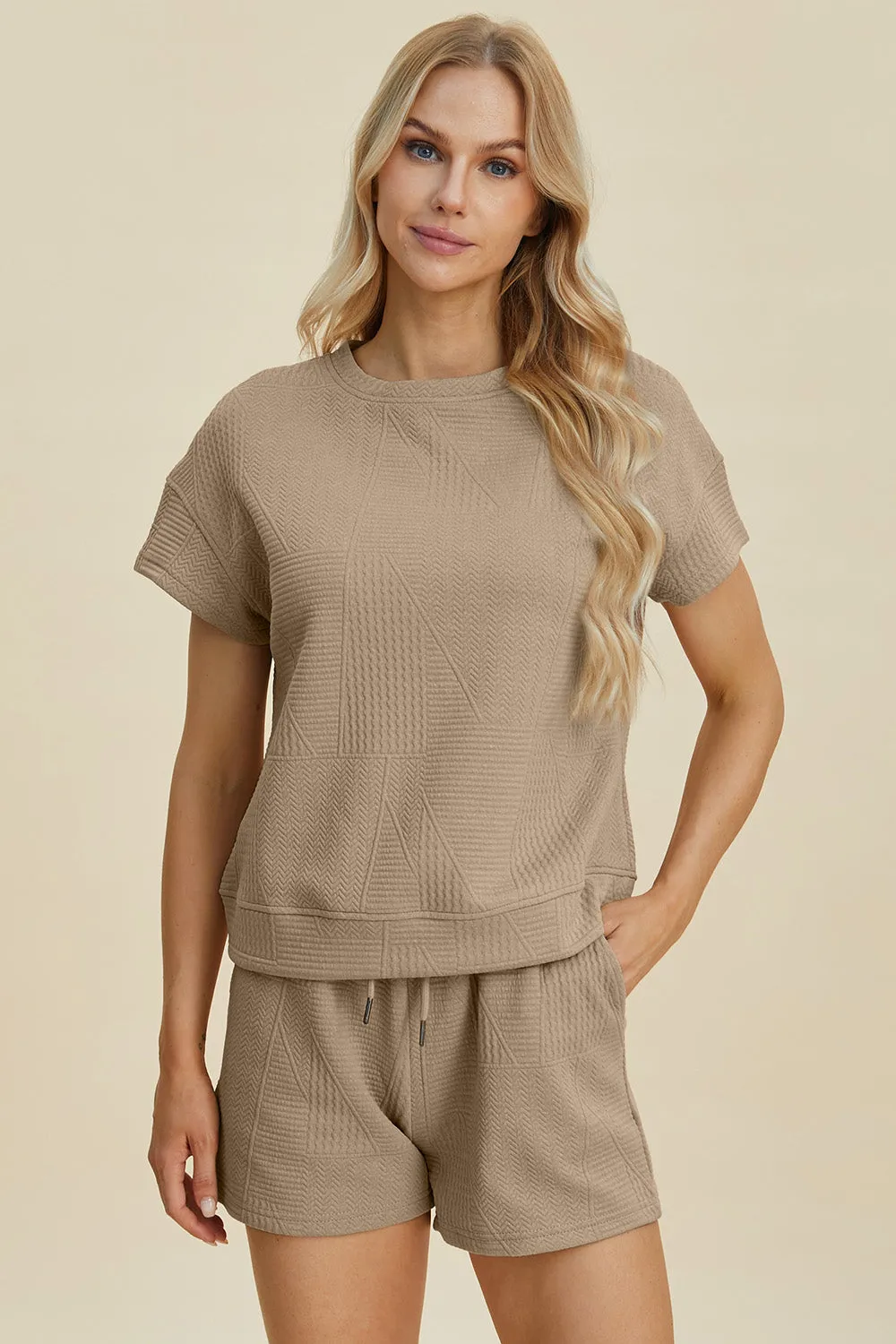 Cara Full Size Texture Short Sleeve Top and Shorts Set