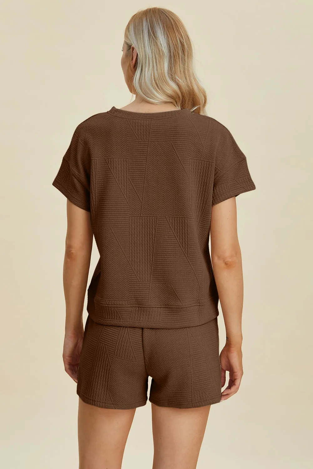 Cara Full Size Texture Short Sleeve Top and Shorts Set