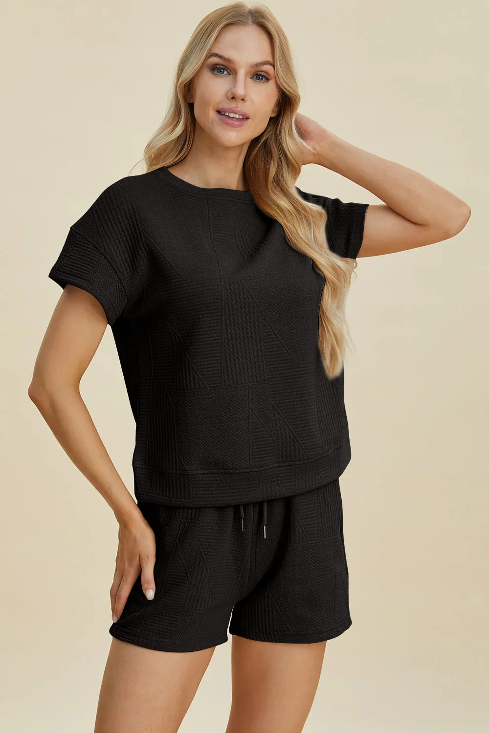 Cara Full Size Texture Short Sleeve Top and Shorts Set