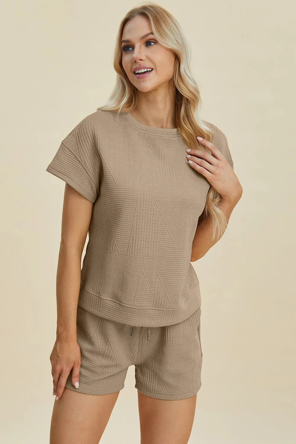 Cara Full Size Texture Short Sleeve Top and Shorts Set