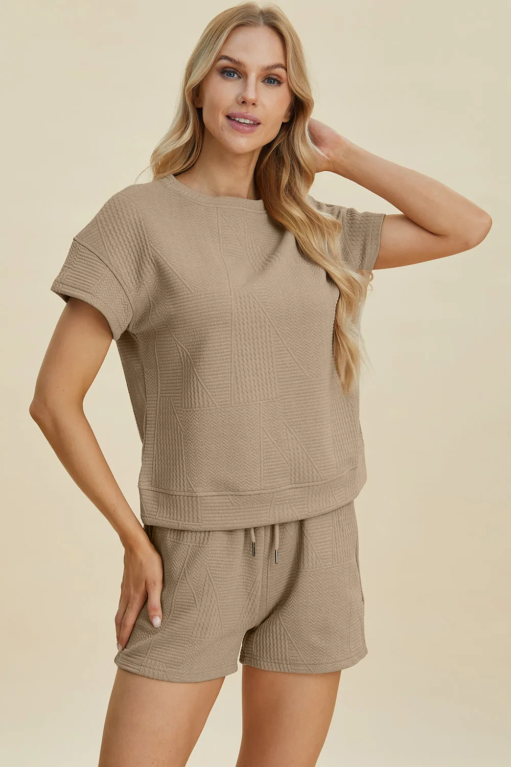 Cara Full Size Texture Short Sleeve Top and Shorts Set