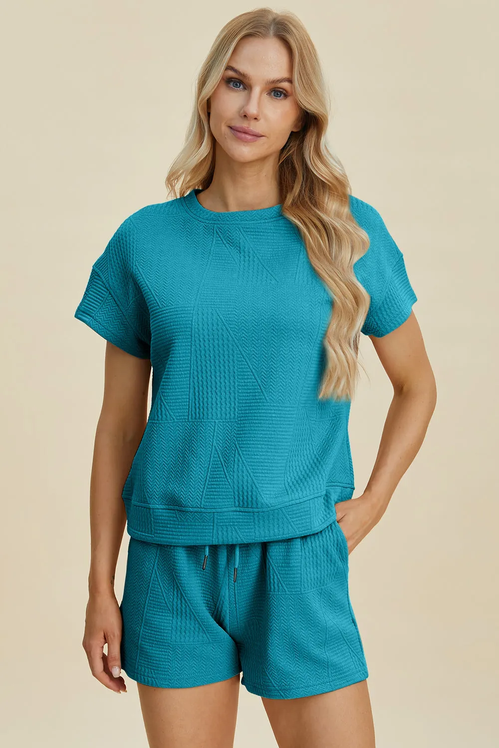 Cara Full Size Texture Short Sleeve Top and Shorts Set