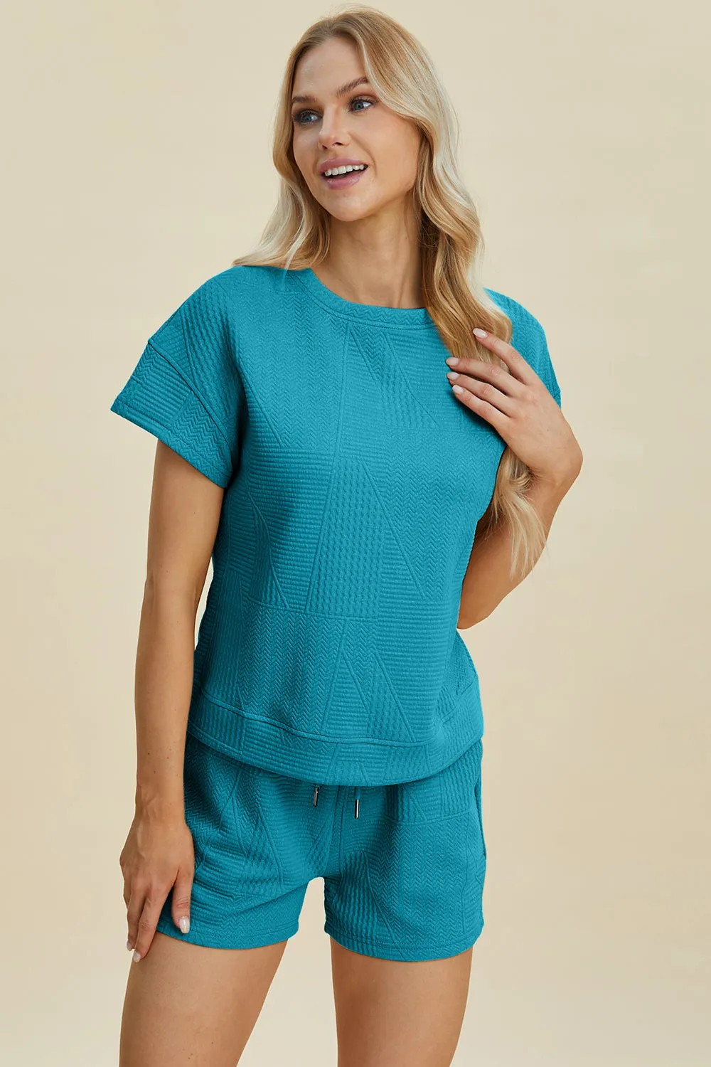 Cara Full Size Texture Short Sleeve Top and Shorts Set