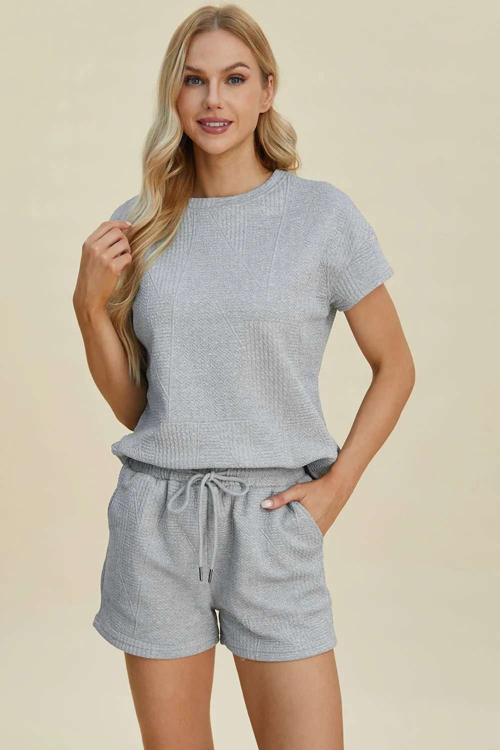 Cara Full Size Texture Short Sleeve Top and Shorts Set