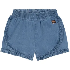 Carrement Beau - Ruffle Trim Chambray Shorts - Blue Denim