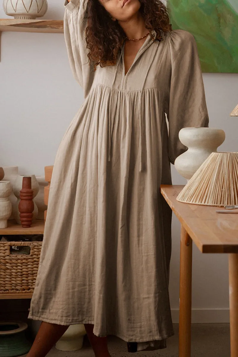 Casual Daily Solid Fold O Neck Pleated Dresses