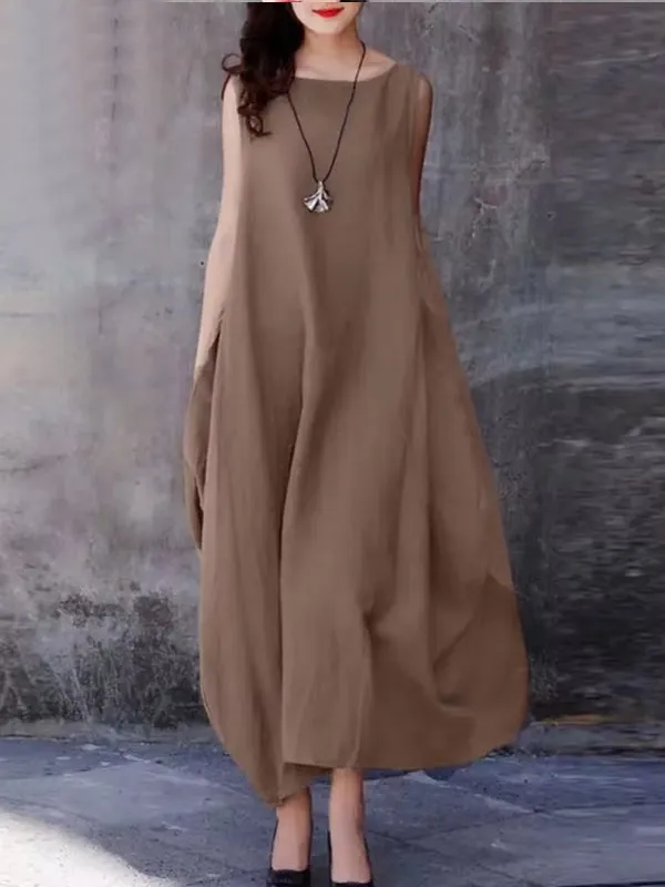 Casual Loose Solid Cotton Maxi Dresses