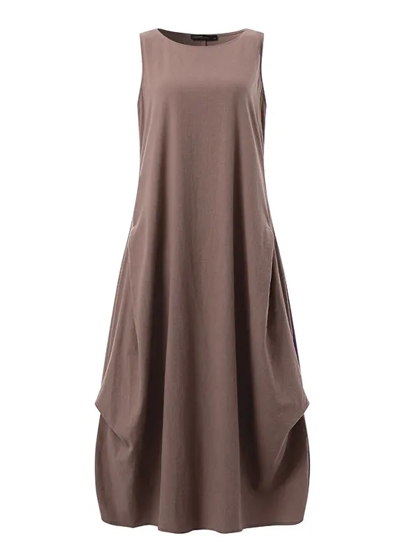 Casual Loose Solid Cotton Maxi Dresses