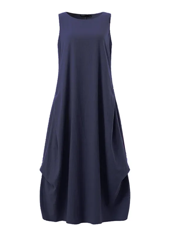 Casual Loose Solid Cotton Maxi Dresses