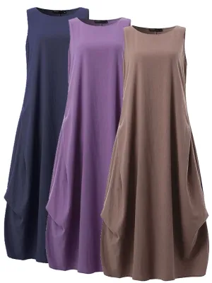 Casual Loose Solid Cotton Maxi Dresses