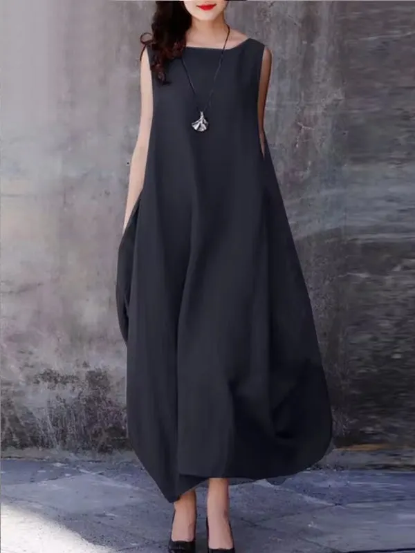 Casual Loose Solid Cotton Maxi Dresses