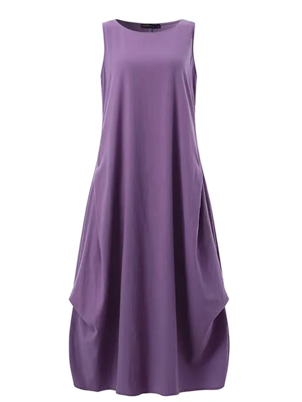 Casual Loose Solid Cotton Maxi Dresses