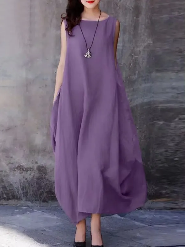 Casual Loose Solid Cotton Maxi Dresses