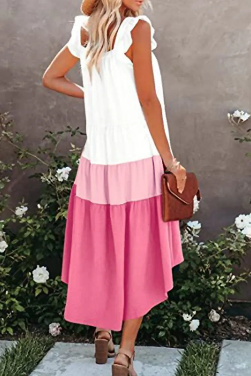 Casual Patchwork Flounce Irregular Dress Dresses