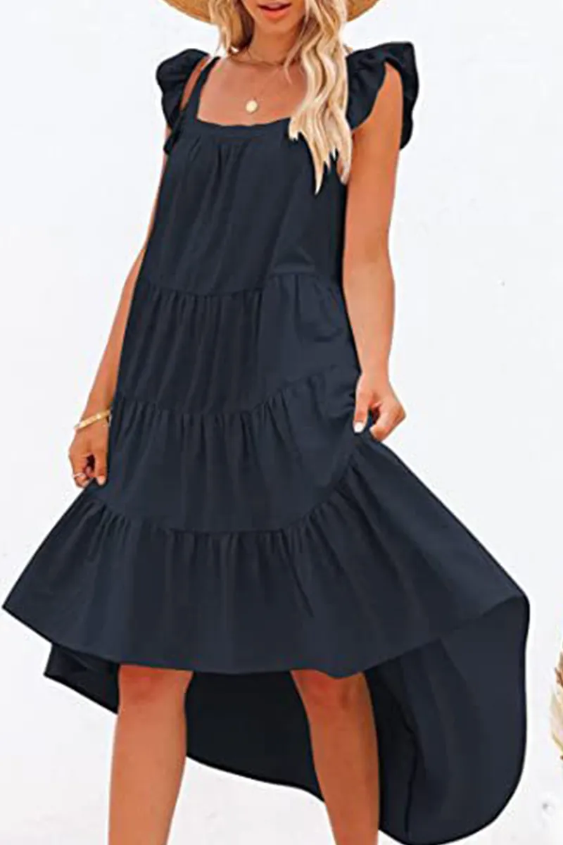 Casual Patchwork Flounce Irregular Dress Dresses