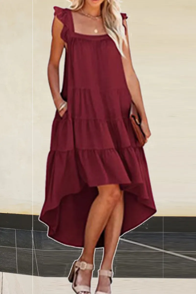 Casual Patchwork Flounce Irregular Dress Dresses