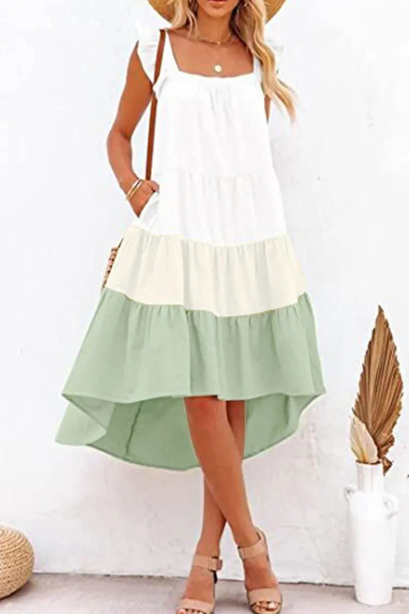 Casual Patchwork Flounce Irregular Dress Dresses