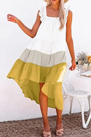 Casual Patchwork Flounce Irregular Dress Dresses