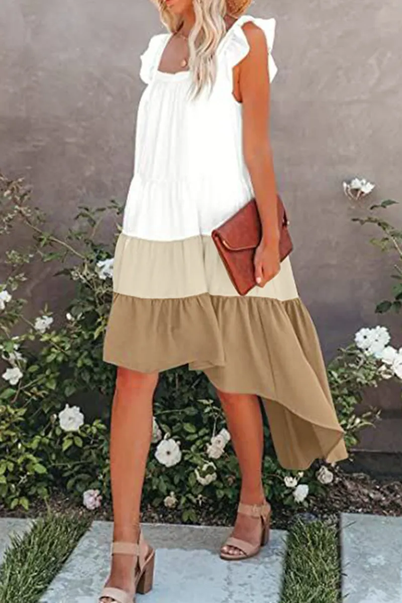 Casual Patchwork Flounce Irregular Dress Dresses