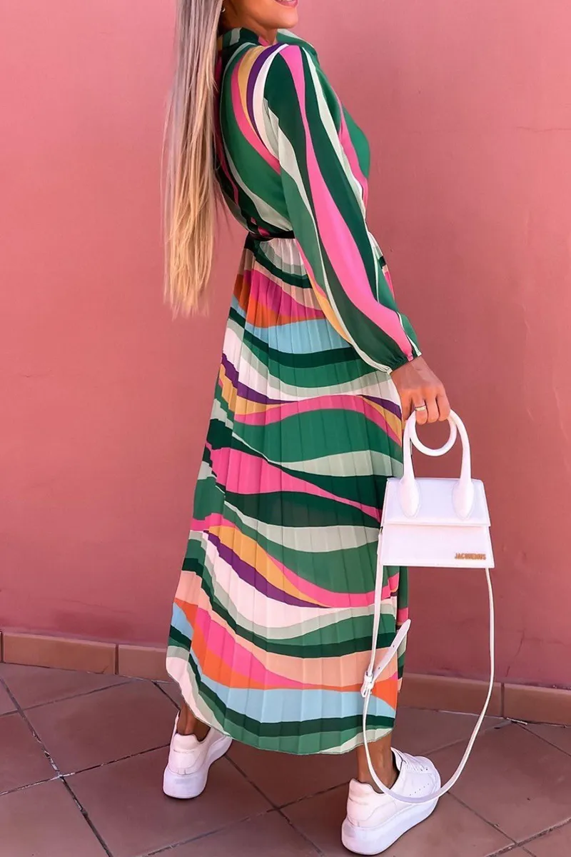 Casual Print Half A Turtleneck Waist Skirt Dresses
