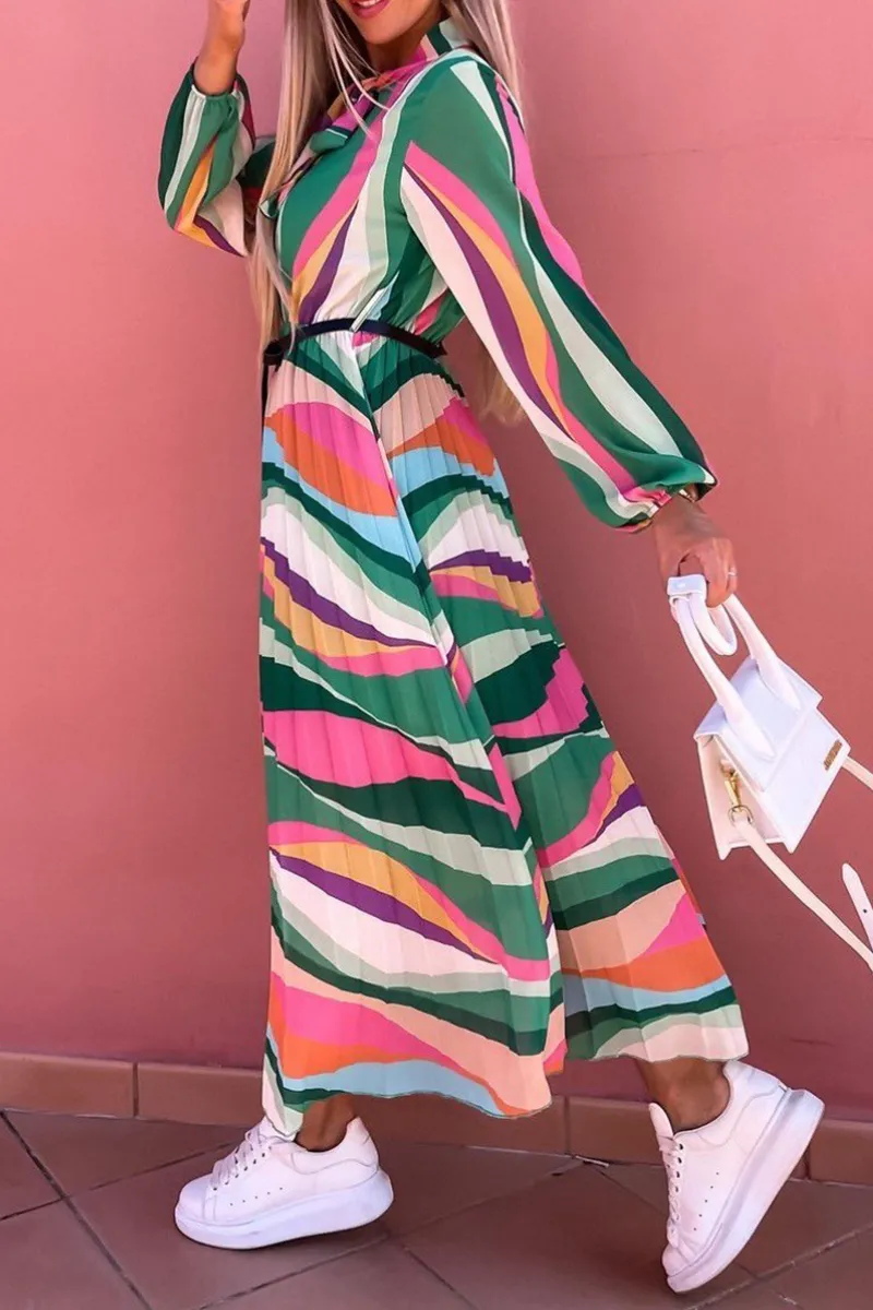 Casual Print Half A Turtleneck Waist Skirt Dresses