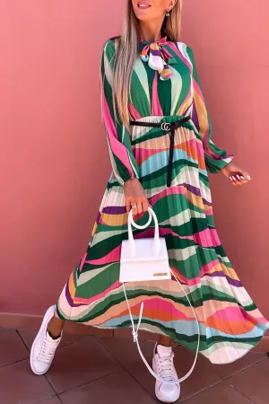 Casual Print Half A Turtleneck Waist Skirt Dresses