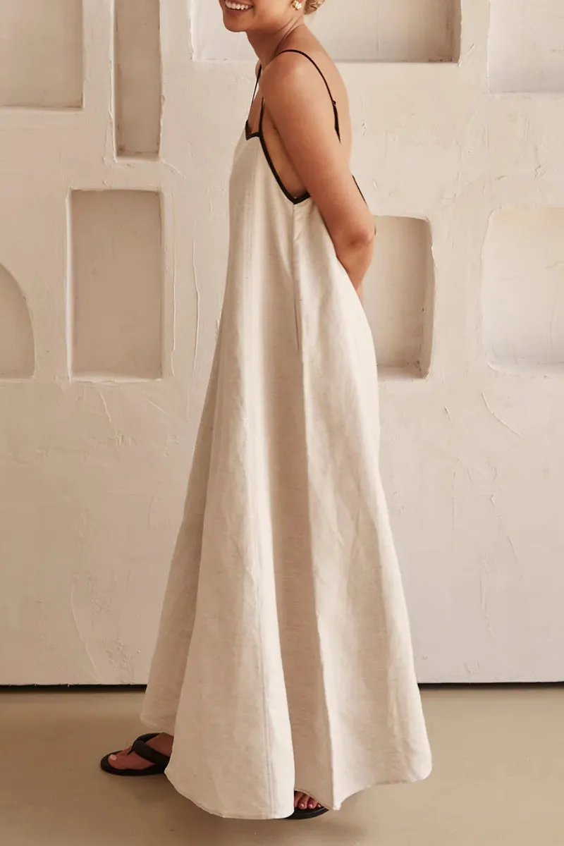 Casual Solid Patchwork Square Collar Sling Dresses