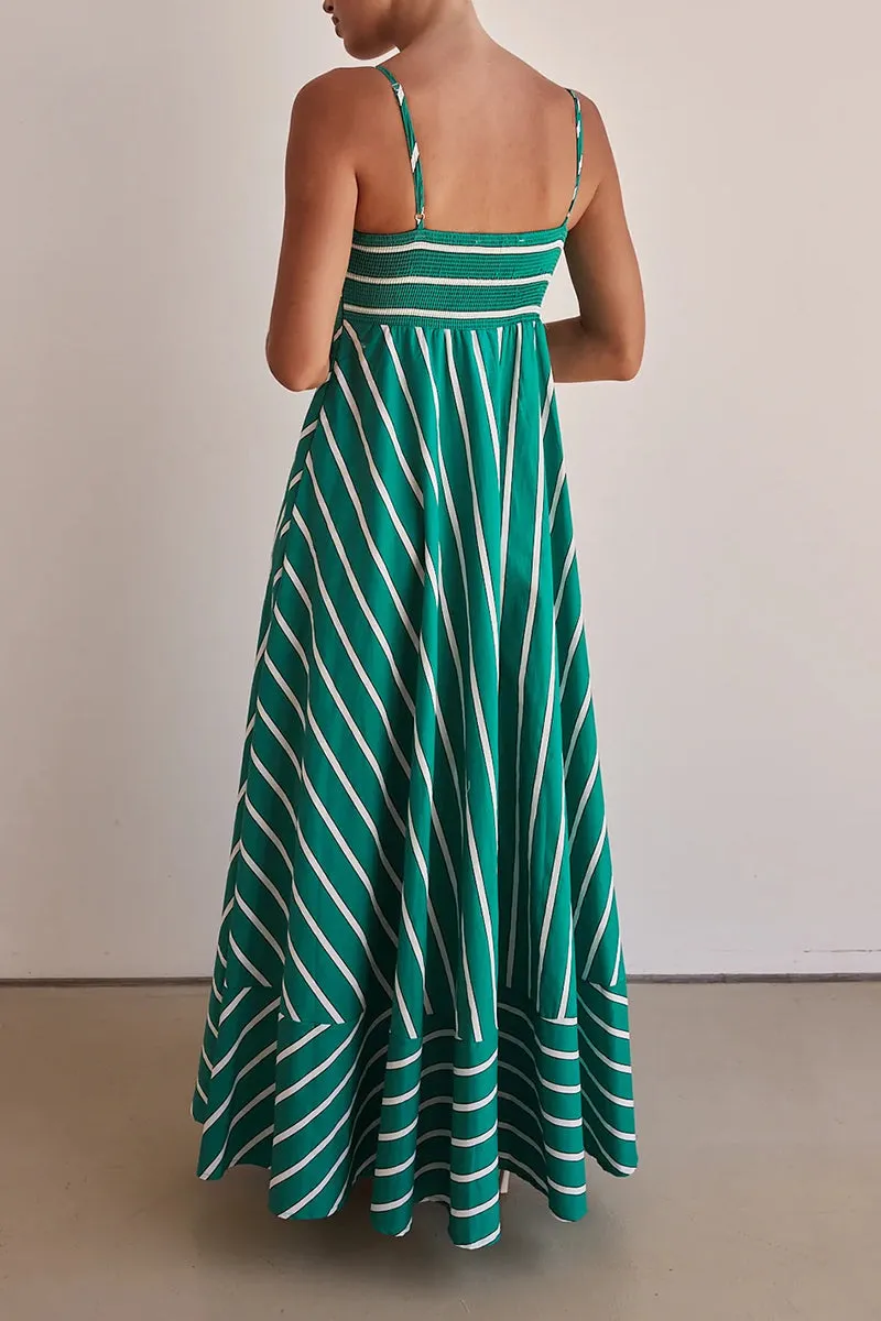 Casual Vacation Stripe Backless Contrast Square Neck Sling Dresses