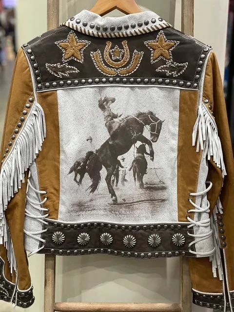 CF36-7 2 TONE BRN W/COWGIRL & WHIRE FRINGE-M
