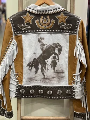 CF36-7 2 TONE BRN W/COWGIRL & WHIRE FRINGE-M