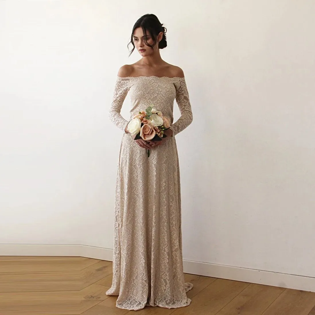 Champagne Off Shoulder Dress #1119