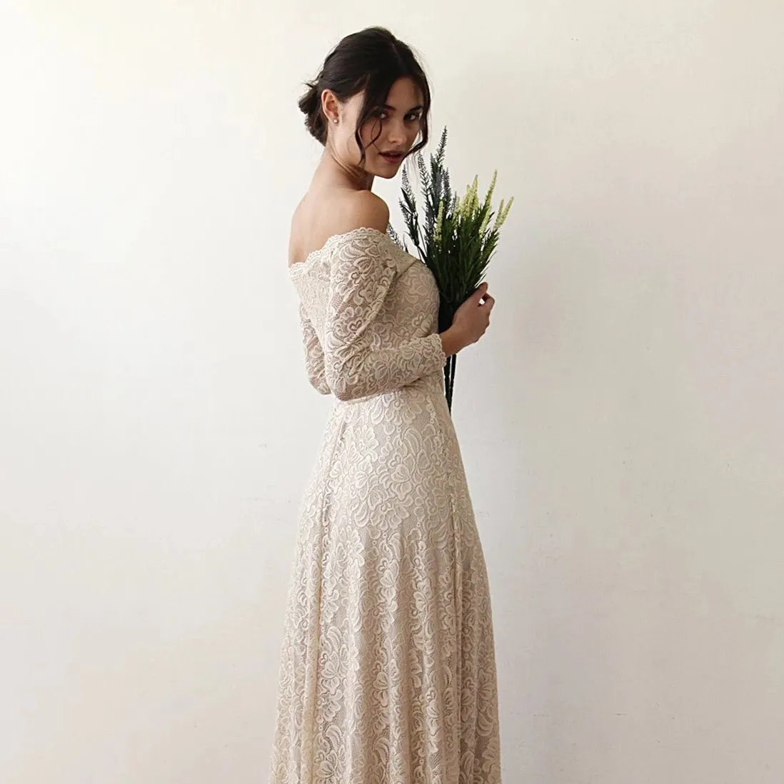 Champagne Off Shoulder Dress #1119