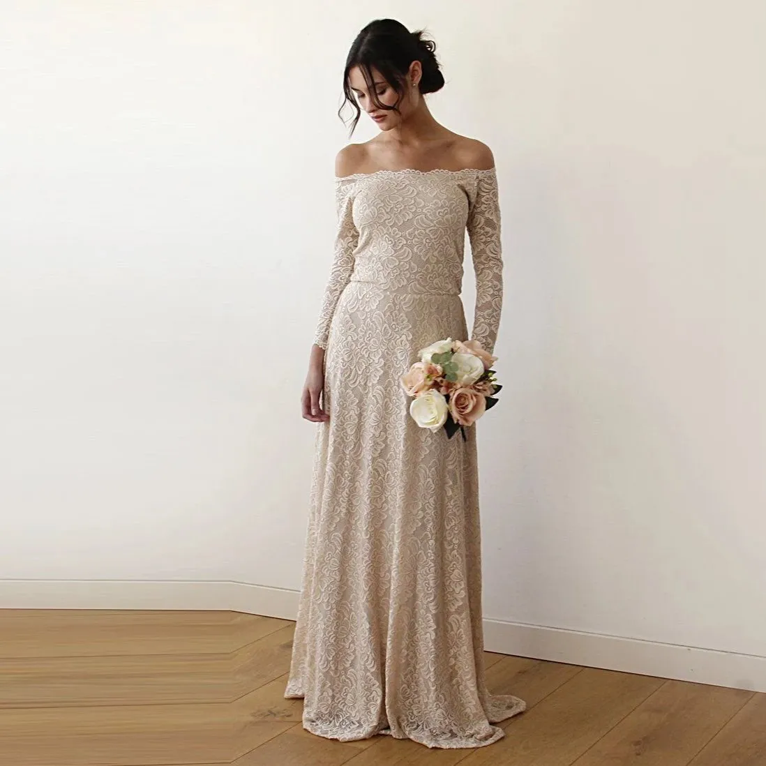 Champagne Off Shoulder Dress #1119